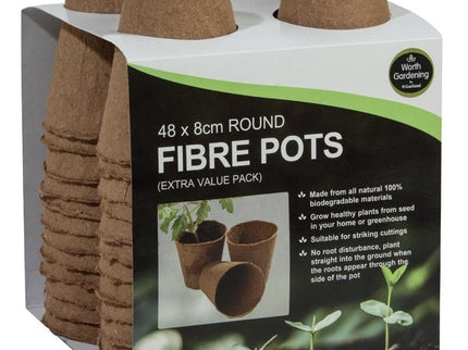 8cm Round Fibre Pots – 48 - Pack Biodegradable Starter Pots | Garland | Pots | W0304 5031670503046 | AllotMate Essentials