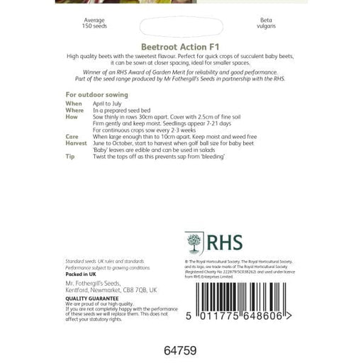 Mr Fothergills RHS Beetroot Action F1 Seeds AGM Sweet Baby or Full Size | Vegetable Seeds | 5011775648606 5011775648606 | AllotMate Essentials