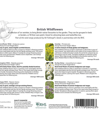 RHS British Wildflowers – Native Seed Mix for Pollinators | Mr Fothergill’s | Flower Seeds | 30614 5011775290423 | AllotMate Essentials