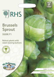 Mr Fothergills RHS Brussels Sprout Igor F1 Seeds AGM Sweet Winter Crop | Vegetable Seeds | 5011775325873 5011775325873 | AllotMate Essentials