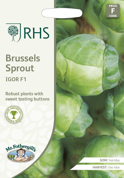 Mr Fothergills RHS Brussels Sprout Igor F1 Seeds AGM Sweet Winter Crop | Vegetable Seeds | 5011775325873 5011775325873 | AllotMate Essentials