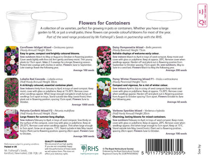 RHS Flowers for Containers – Patio & Balcony - Friendly Bloom Mix | Mr Fothergill’s | Flower Seeds | 29035 5011775290355 | AllotMate Essentials