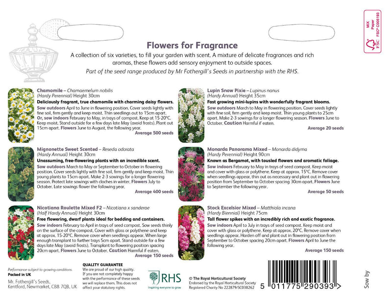 RHS Flowers for Fragrance – Scented Garden Flower Seed Mix | Mr Fothergill’s | Flower Seeds | 5011775290393 5011775290393 | AllotMate Essentials
