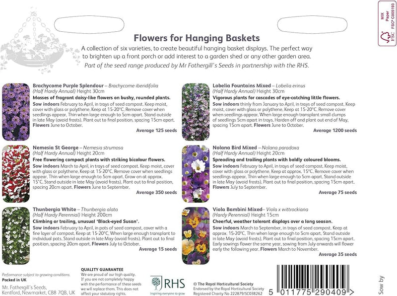 RHS Flowers for Hanging Baskets – Cascading Bloom Seed Mix | Mr Fothergill’s | Flower Seeds | 30513 5011775290409 | AllotMate Essentials