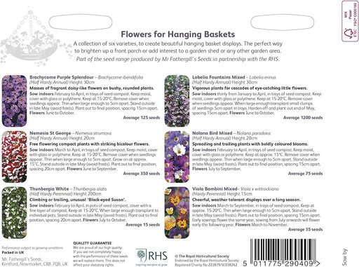 RHS Flowers for Hanging Baskets – Cascading Bloom Seed Mix | Mr Fothergill’s | Flower Seeds | 30513 5011775290409 | AllotMate Essentials