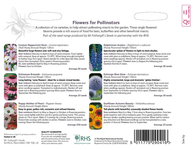 RHS Flowers for Pollinators – Wildlife - Friendly Seed Mix | Mr Fothergill’s | Flower Seeds | 30221 5011775290416 | AllotMate Essentials