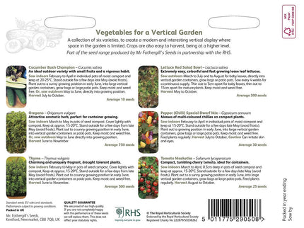 RHS Vertical Garden Veg – Space - Saving Seed Collection | Mr Fothergill’s | Vegetable Seeds | 30355 5011775290508 | AllotMate Essentials