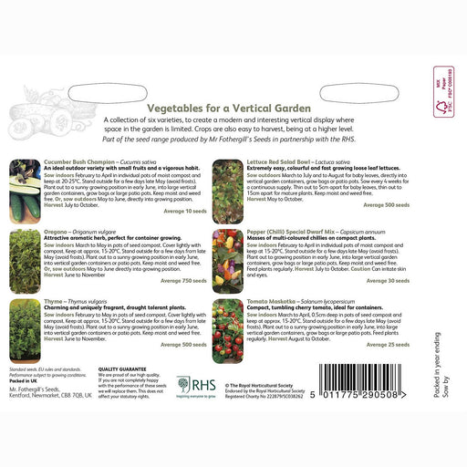 RHS Vertical Garden Veg – Space - Saving Seed Collection | Mr Fothergill’s | Vegetable Seeds | 30355 5011775290508 | AllotMate Essentials