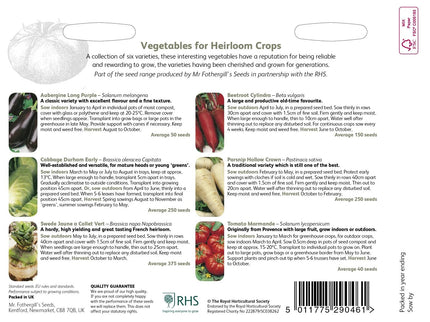 RHS Heirloom Vegetables – Heritage Seed Collection | Mr Fothergill’s | Vegetable Seeds | 29909 5011775290461 | AllotMate Essentials