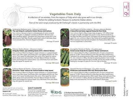 RHS Italian Vegetables – Italy Mediterranean Seed Mix | Mr Fothergill’s | Vegetable Seeds | 30385 5011775290478 | AllotMate Essentials