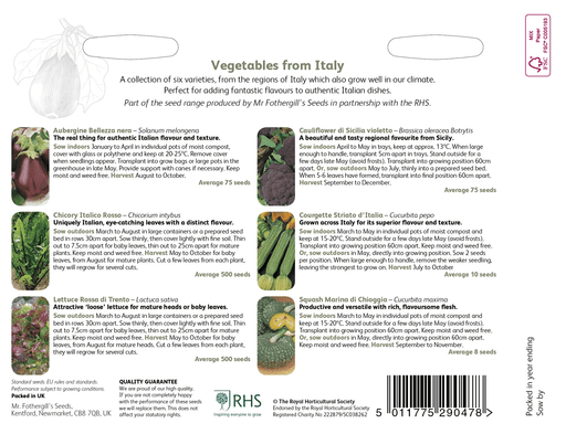 RHS Italian Vegetables – Italy Mediterranean Seed Mix | Mr Fothergill’s | Vegetable Seeds | 30385 5011775290478 | AllotMate Essentials