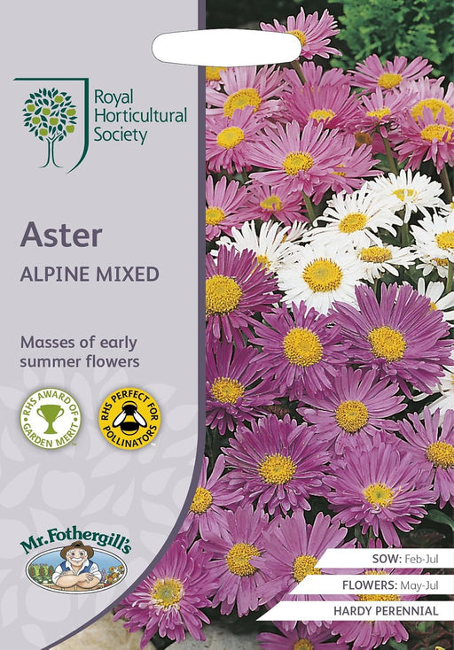 RHS Aster Alpine Mixed Seeds 250 Seeds, Hardy Perennial Pollinator Friendly Early Summer Flowers | Flower Seeds | 5011775274010 5011775274010 | AllotMate Essentials