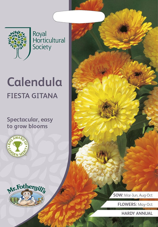 RHS Calendula Fiesta Gitana Seeds 175 Seeds, Hardy Annual Edible Flower, Yellow and Orange Summer Blooms | Flower Seeds | 5011775274034 5011775274034 | AllotMate Essentials