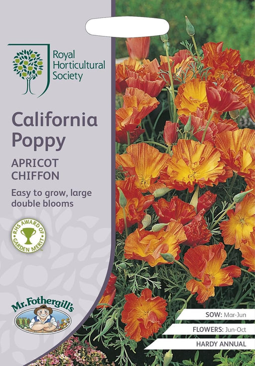 RHS California Poppy Apricot Chiffon Seeds 300 Seeds, Hardy Annual Apricot Orange Blooms for Borders and Pots | Flower Seeds | 5011775274041 5011775274041 | AllotMate Essentials