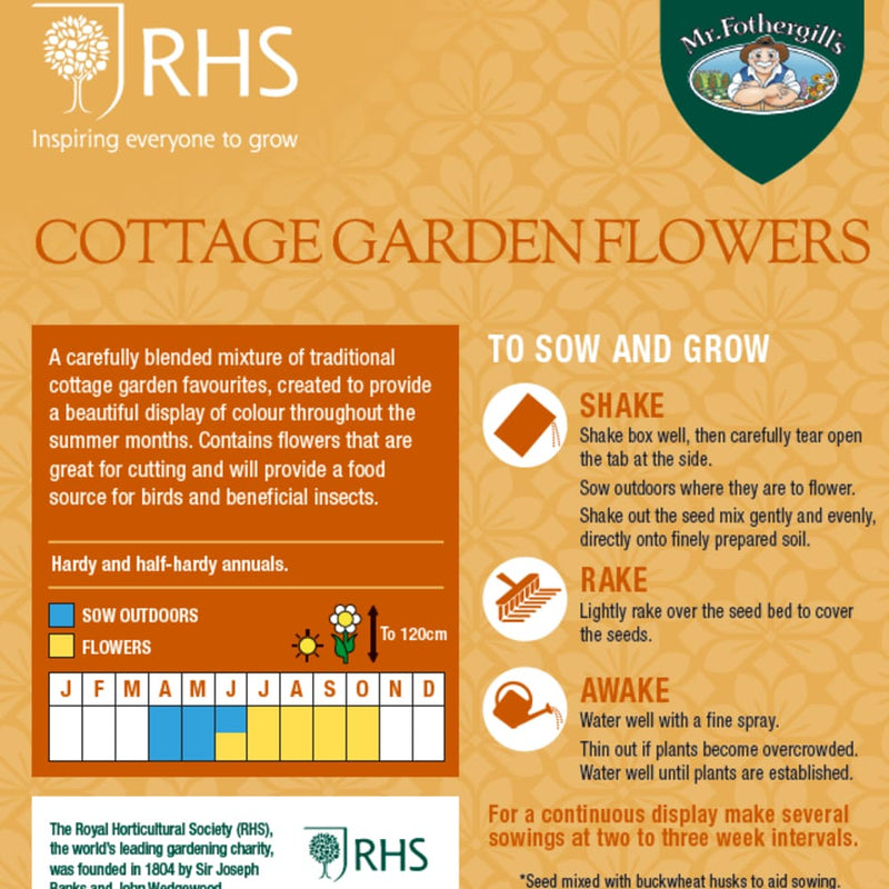 RHS Cottage Garden Easy Sow Seeds 20g Box | Flower Seeds | 5011775335759 5011775335759 | AllotMate Essentials