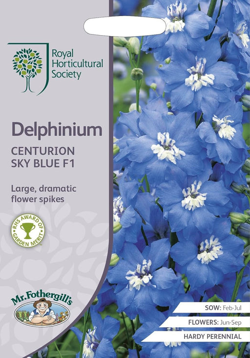 RHS Delphinium Centurion Sky Blue F1 Seeds 20 Seeds, Hardy Perennial Blue Flower Spikes | Flower Seeds | 5011775274119 5011775274119 | AllotMate Essentials