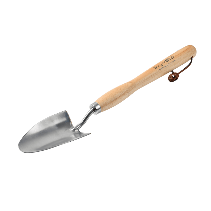 RHS Endorsed Stainless Steel Mid Handled Trowel by Burgon & Ball | Mid handled garden trowel | GTH/SHTMHRHS 5019360008583 | AllotMate Essentials