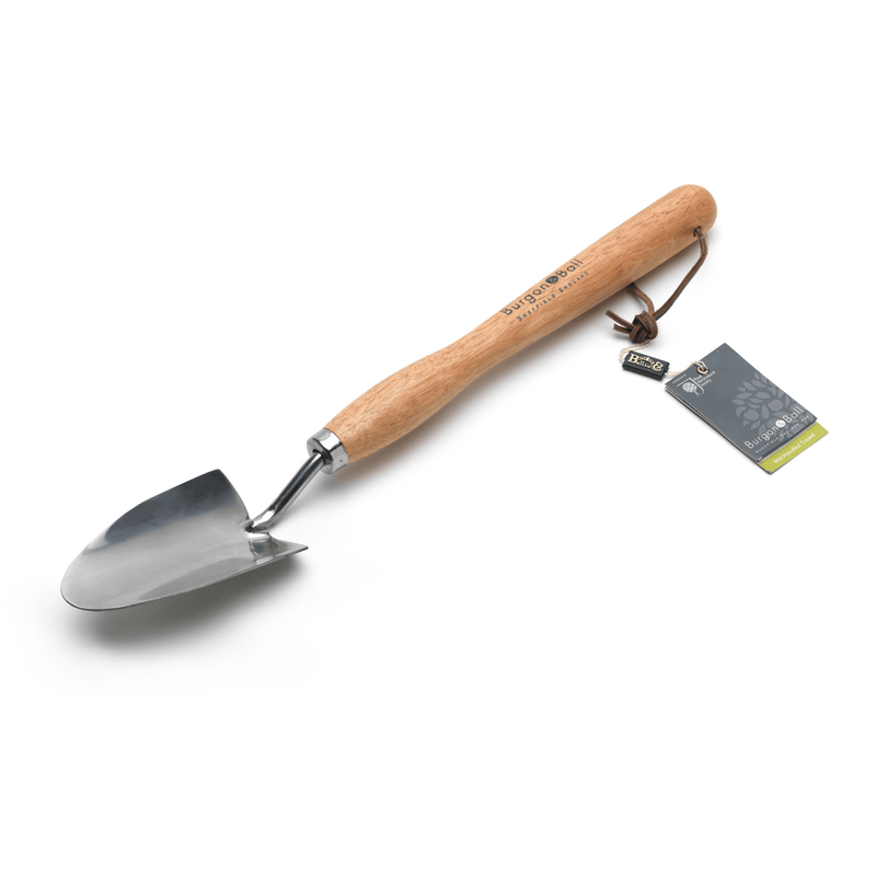 RHS Endorsed Stainless Steel Mid Handled Trowel by Burgon & Ball | Mid handled garden trowel | GTH/SHTMHRHS 5019360008583 | AllotMate Essentials