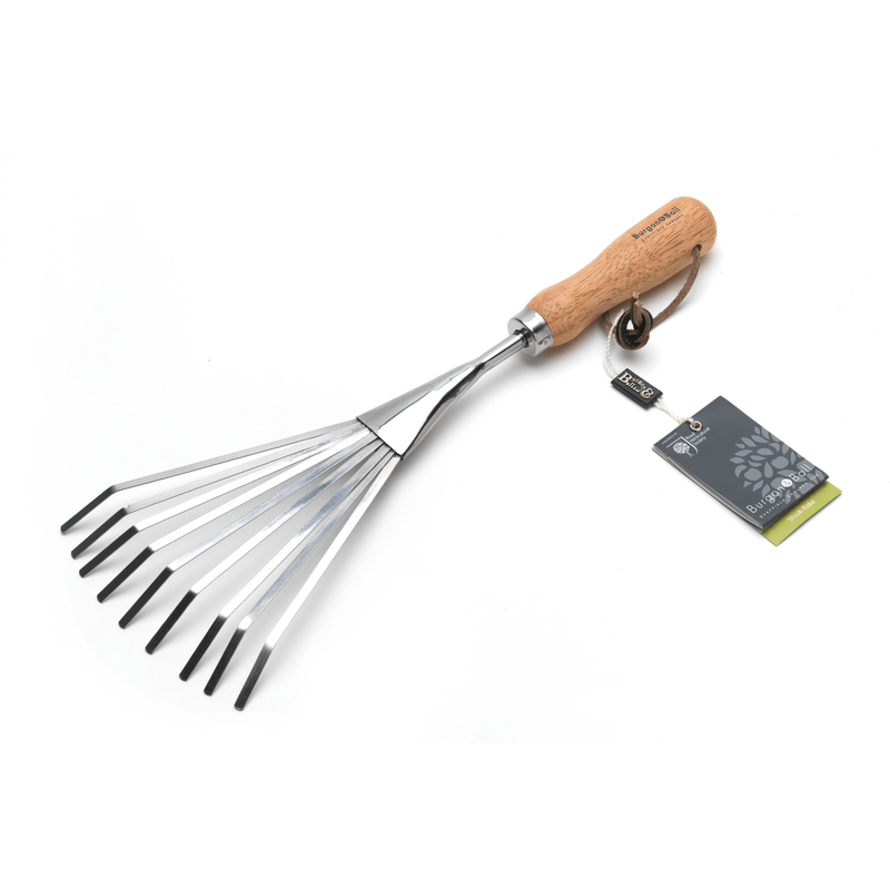 RHS Endorsed Stainless Steel Shrub Rake by Burgon & Ball | Hand rake | GTH/SSRRHS 5019360008538 | AllotMate Essentials