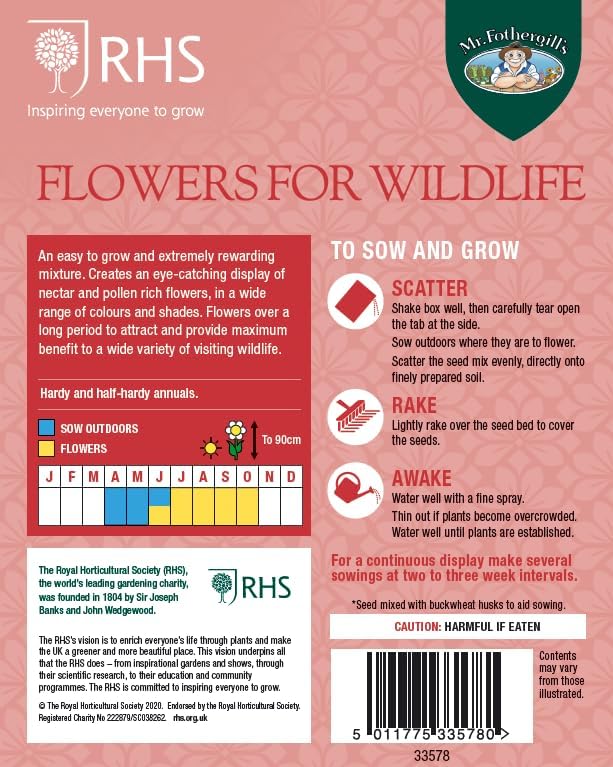 RHS Flowers For Wildlife Bright Mix Easy Sow Seeds 20g Box | Flower Seeds | 5011775335780 5011775335780 | AllotMate Essentials