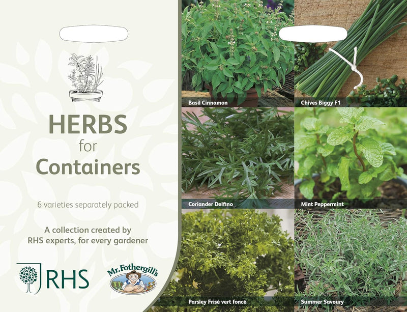 RHS Herbs for Containers Collection 6 Varieties, Curated Herb Seed Collection for Pots and Patios | Herb Seeds | 5011775290430 5011775290430 | AllotMate Essentials