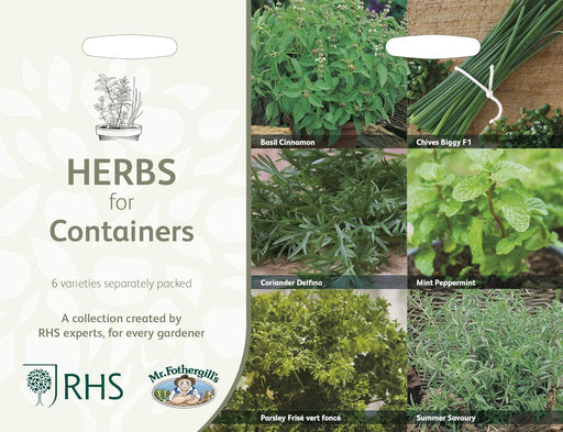 RHS Herbs for Containers Collection 6 Varieties, Curated Herb Seed Collection for Pots and Patios | Herb Seeds | 5011775290430 5011775290430 | AllotMate Essentials