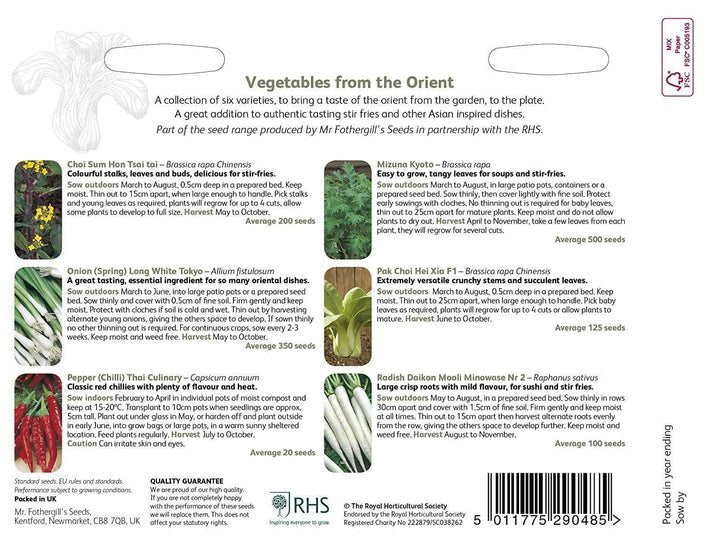 RHS Oriental Vegetables – Asian - Inspired Grow Your Own Kit | Mr Fothergill’s | Vegetable Seeds | 30613 5011775290485 | AllotMate Essentials