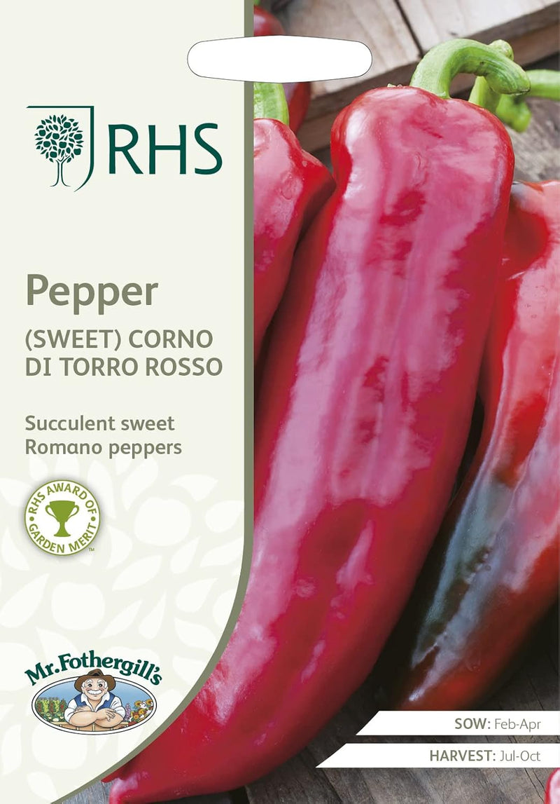 RHS PEPPER (Sweet) Corno di toro rosso | Vegetable Seeds | 21257 5011775273662 | AllotMate Essentials