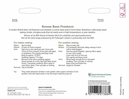 RHS Runner Bean Benchmaster Seeds | Vegetable Seeds | 5011775273907 5011775273907 | AllotMate Essentials