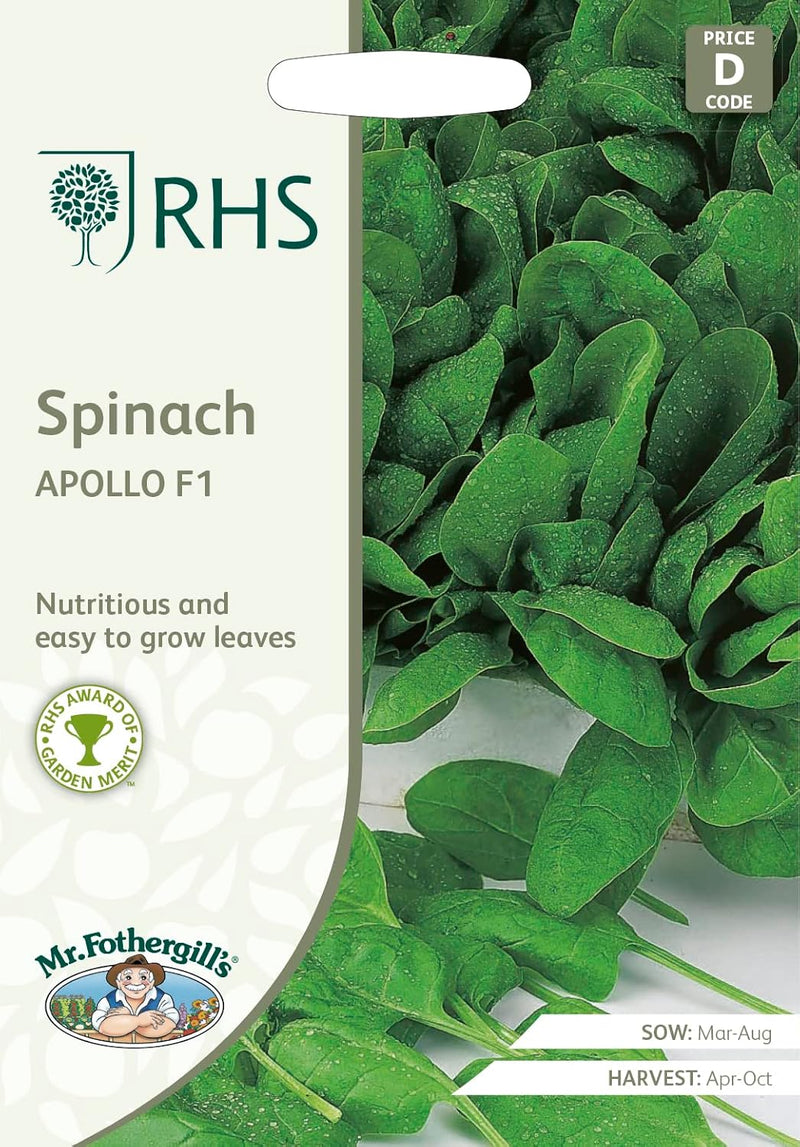 RHS SPINACH Apollo F1 | Vegetable Seeds | 38702 5011775387024 | AllotMate Essentials