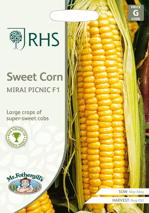 RHS Sweet Corn Mirai Picnic F1, 25 Seeds | Vegetable Seeds | 38220 5011775382203 | AllotMate Essentials