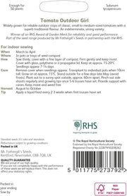 RHS TOMATO Outdoor Girl, 80 Seeds | Vegetable Seeds | 16188 5011775273792 | AllotMate Essentials