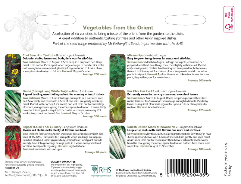 RHS Vegetables from the Orient Vegetable Seeds Collection 6 Asian Inspired Varieties | Vegetable Seeds | 5011775290485 5011775290485 | AllotMate Essentials