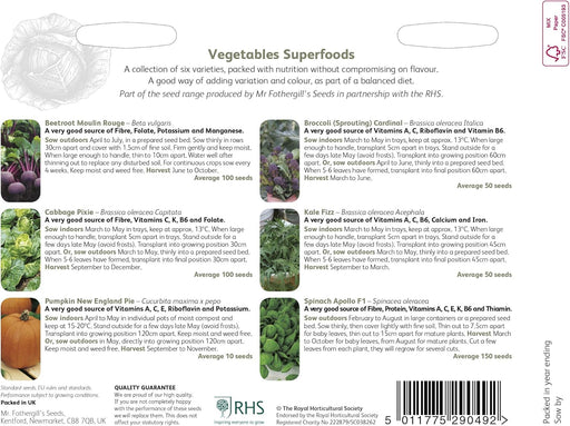 RHS Vegetables Superfoods Vegetable Seeds Collection 6 Nutrient Rich Varieties | Vegetable Seeds | 5011775290492 5011775290492 | AllotMate Essentials