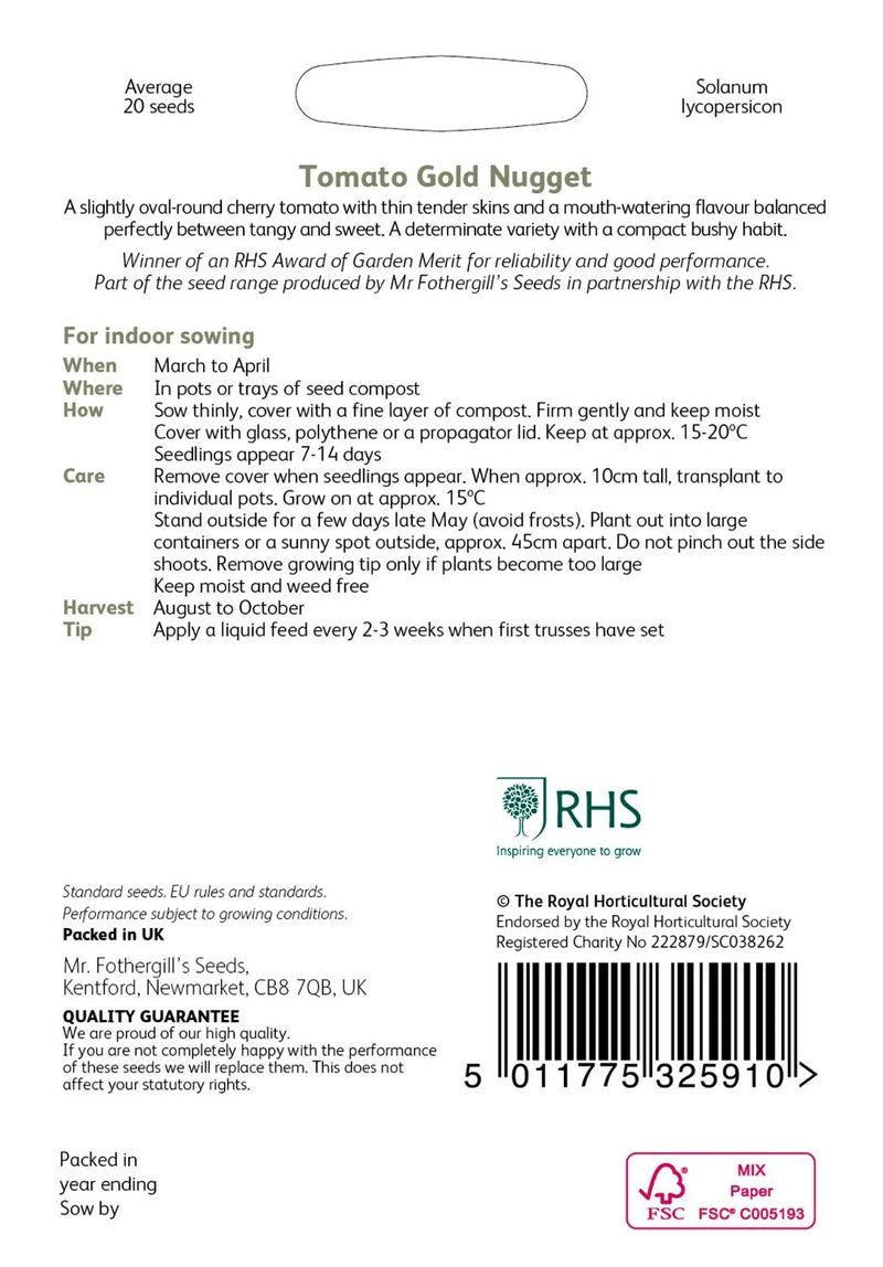 RHS Tomato Cherry Gold Nugget, 20 Seeds