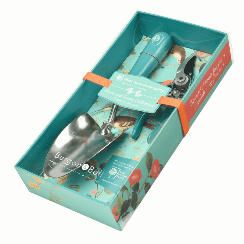 Flora & Fauna Garden Gift Set – Trowel & Secateurs in RHS Design | Burgon & Ball | Garden Trowel & Secateurs Gift Set | GRH/TSBOXFF 5019360013013 | AllotMate Essentials