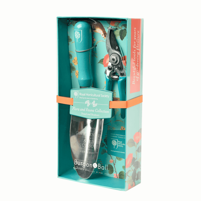 Burgon and Ball Flora and Fauna Trowel and Secateurs - Garden Trowel & Secateurs Gift Set - AllotMate Essentials - GRH/TSBOXFF - 5019360013013